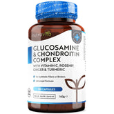 Glucosamine and Chondroitin Complex - 180 High Strength Capsules - Contributes to The Maintenance of Normal Immune System - with Vitamin C, Turmeric, Ginger and Rosehip - Made in The UK by Nutravita